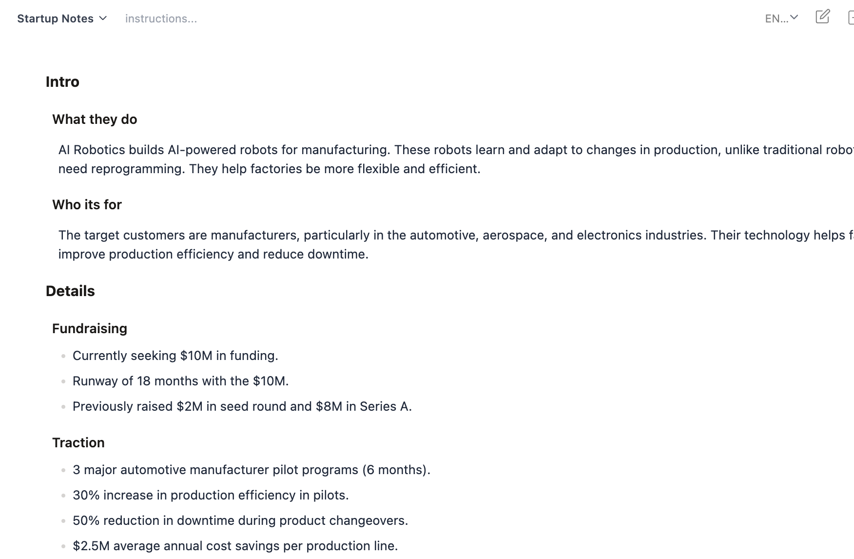Perfect startup notes