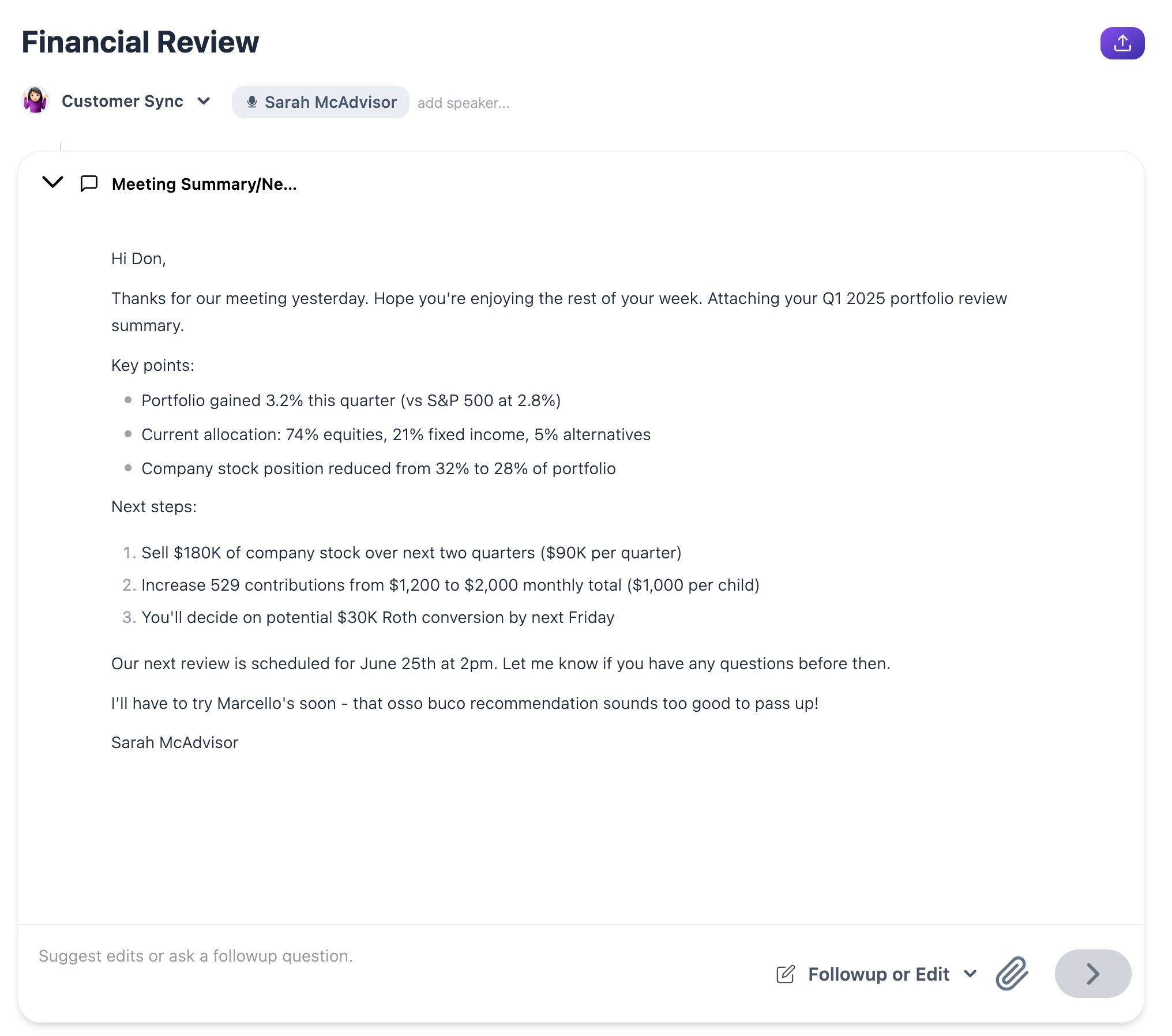 Instant follow-up emails feature screenshot